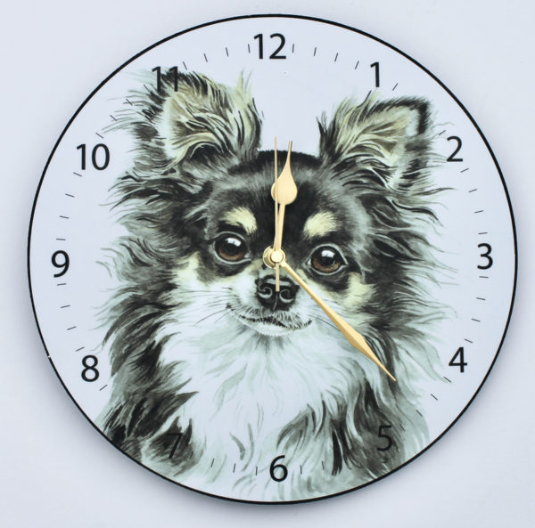 Tri Long-Haired Chihuahua Dog Wall Clock (CLK-254)