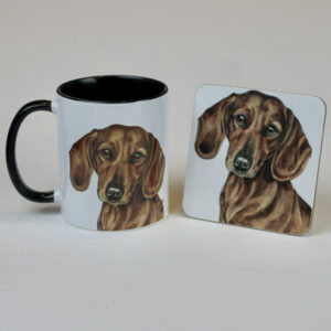 Red Dachshund mug and coaster