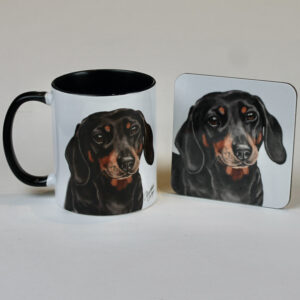 black and tan Dachshund Dog mug and coaster set