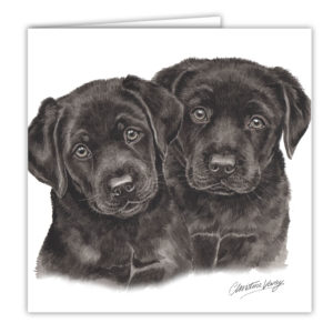 Black Labrador Puppies Art Card / Greetings Card (AC-PU12)