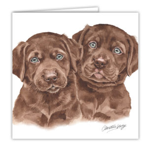Chocolate Labrador Puppies Art Card / Greetings Card (AC-PU13)