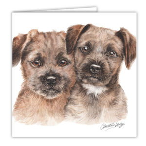 Border Terrier Puppies Art Card / Greetings Card (AC-PU14)