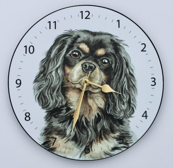 Black/Tan Cavalier King Charles Spaniel Dog Wall Clock (CLK-259)