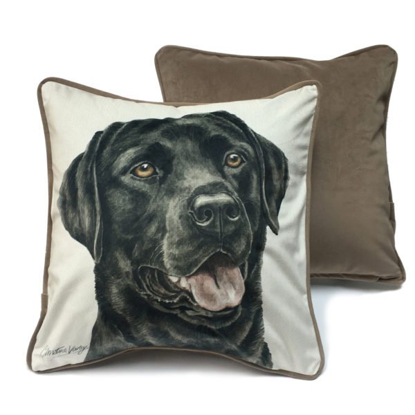 CUS-UK125 Black Labrador Cushion by Christine Varley