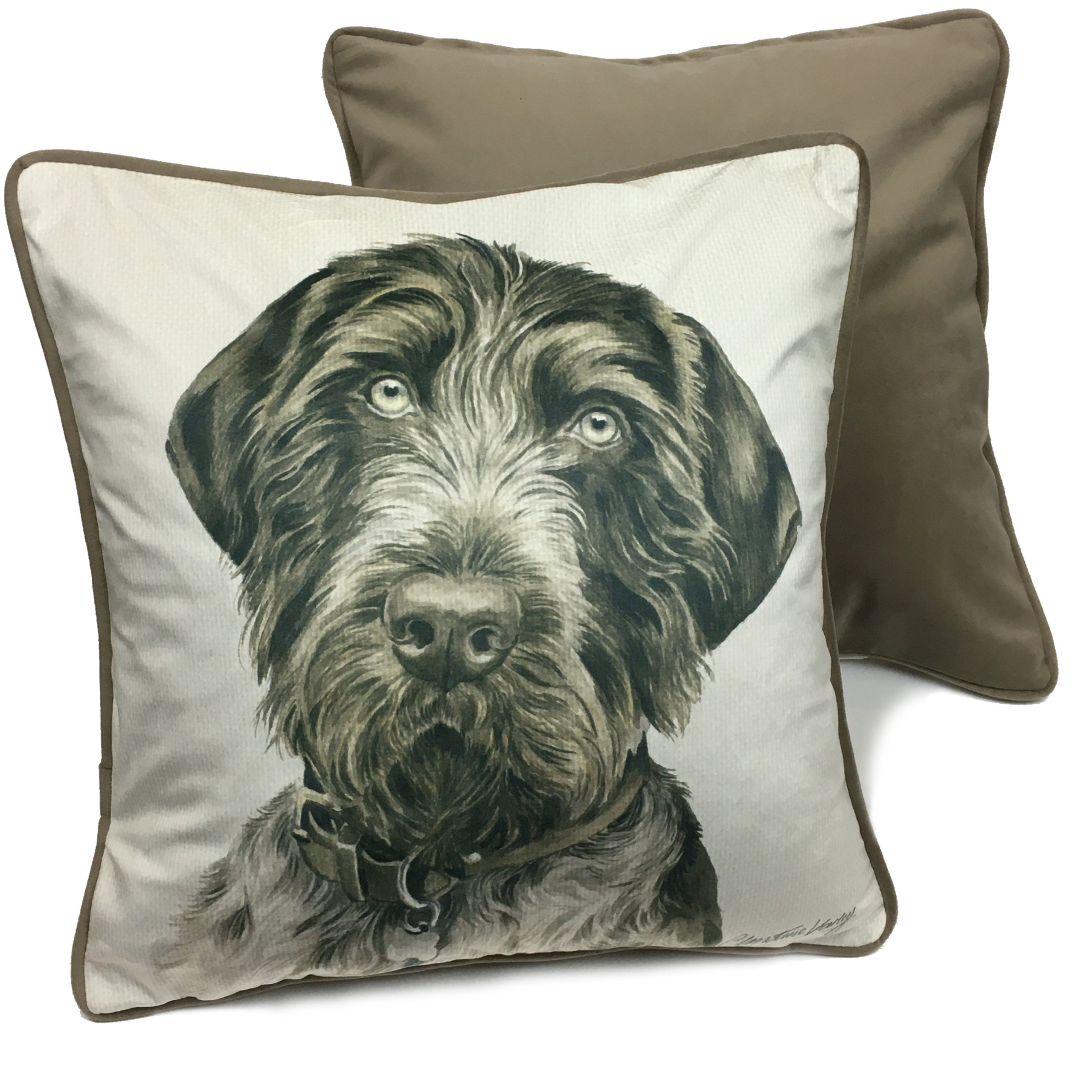 German Wire-Haired Pointer Luxury Dog Cushion / Pillow by Christine Varley  WaggyDogz (CUS-UK127) - WaggyDogz
