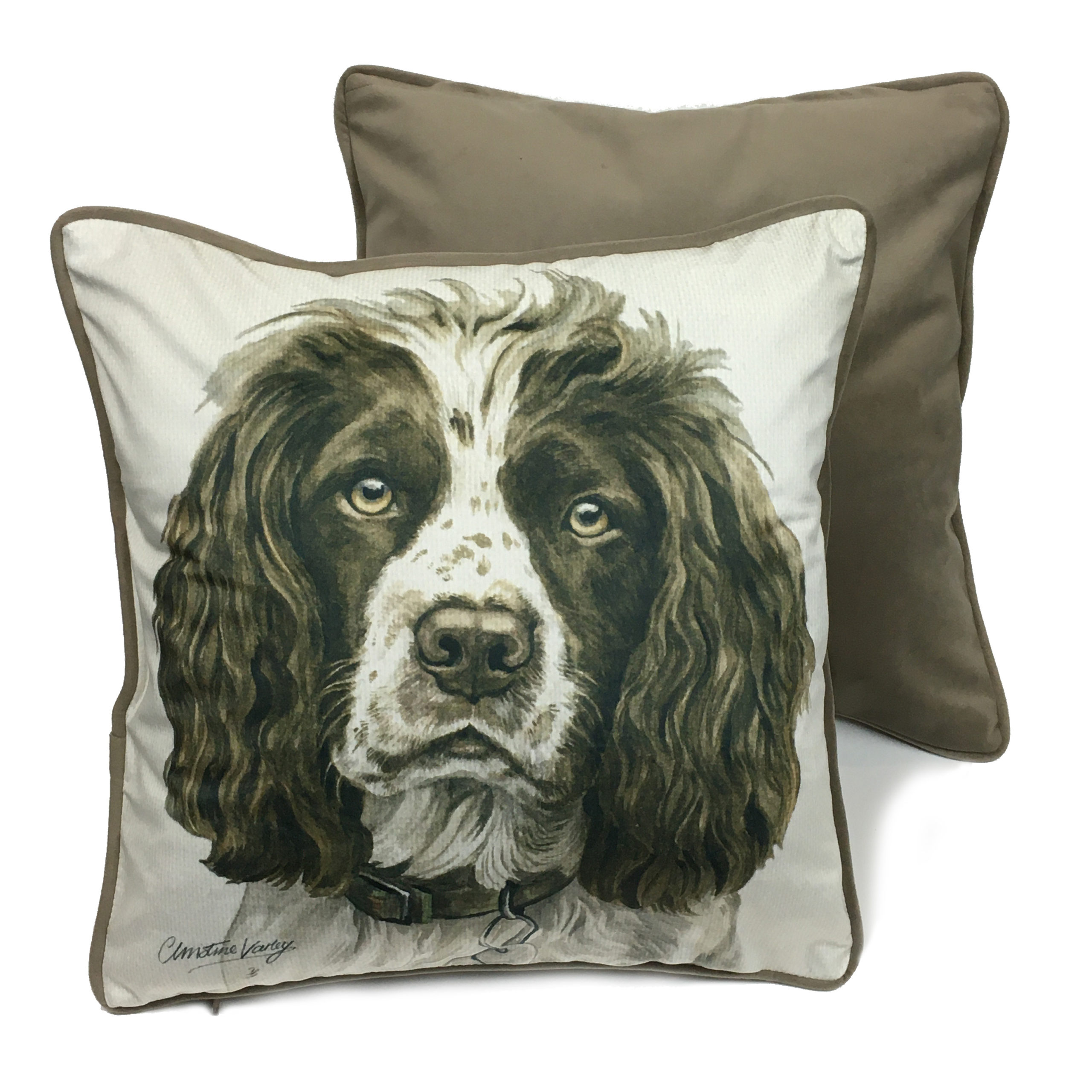 Springer Spaniel Luxury Dog Cushion / Pillow by Christine Varley WaggyDogz ( CUS-UK140) - WaggyDogz
