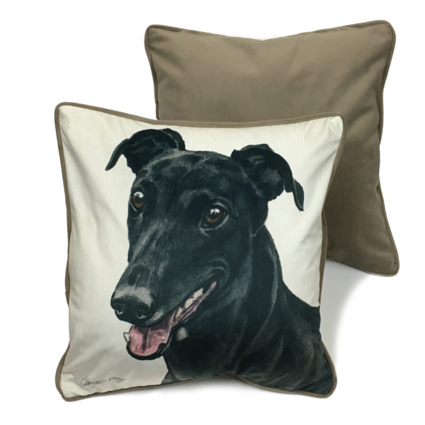 CUS-UK163 Black Greyhound Dog Cushion