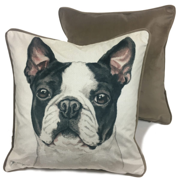 Boston Terrier Luxury Dog Cushion by WaggyDogz Christine Varley CUS-UK168