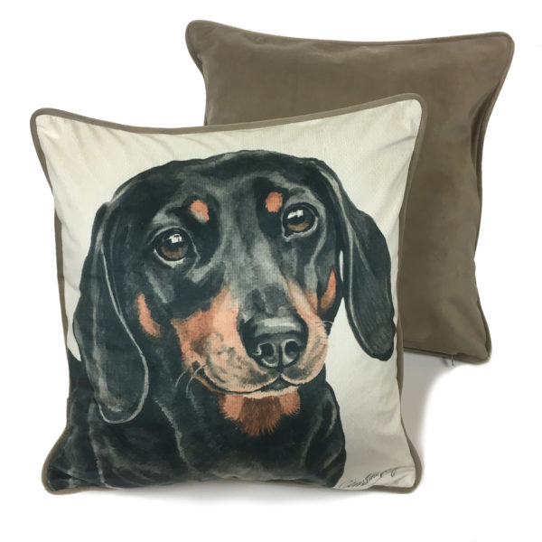 CUS-UK186 Dachshund Dog Luxury Cushion by WaggyDogz Christine Varley