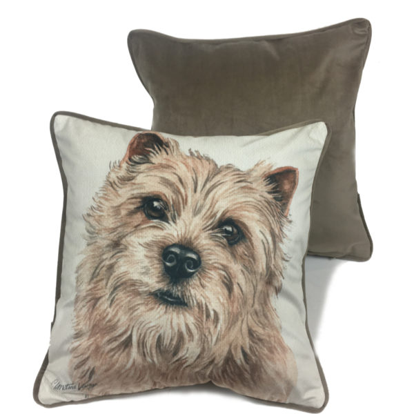 Norwich Terrier Luxury Dog Cushion / Pillow by Christine Varley WaggyDogz (CUS-UK194)
