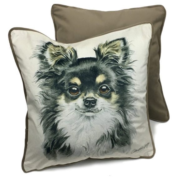 CUS-UK254 Long Haired Chihuahua Dog Cushion