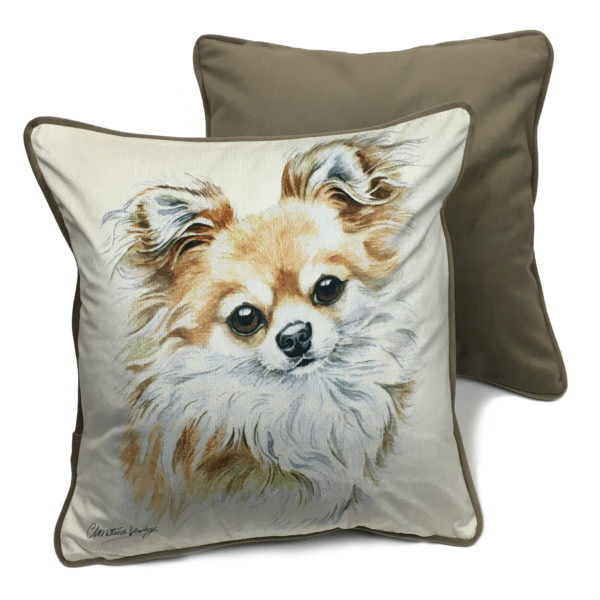 CUS-UK255 Long Haired Fawn Chihuahua Dog Cushion