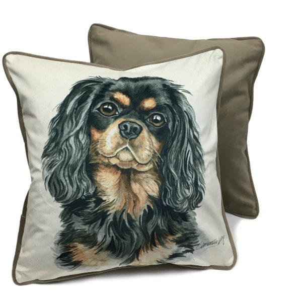 CUS-UK259 Black and Tan Cavalier King Charles Spaniel Dog Cushion