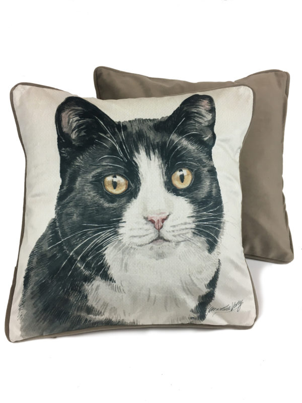 CUS-UKEC15 Black and White Cat Luxury Cushion by WaggyDogz Christine Varley