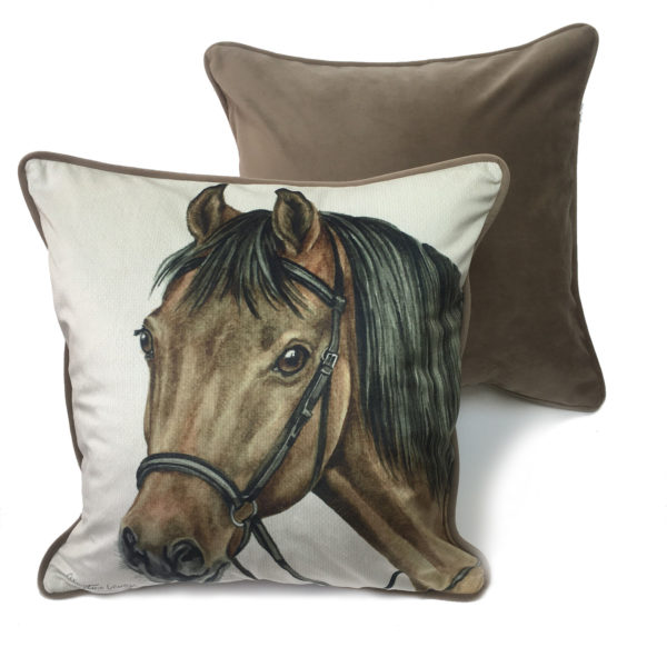 CUS-UKEQ05 Bay Horse luxury cushion by WaggyDogz Christine Varley