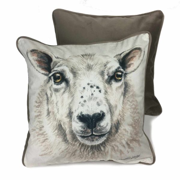 CUS-UKFY10 Sheep Luxury Cushion by WaggyDogz Christine Varley