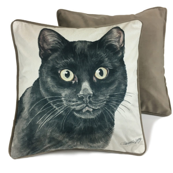 CUS-UKEC14 Black Cat Luxury Cushion by WaggyDogz Christine Varley