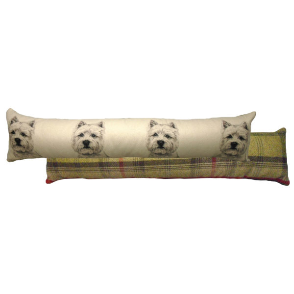 Draught Excluder featuring reproduction of a West Highland Terrier from original watercolour painting by Christine Varley.