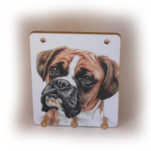 Boxer Dog peg hook hanging key storage board