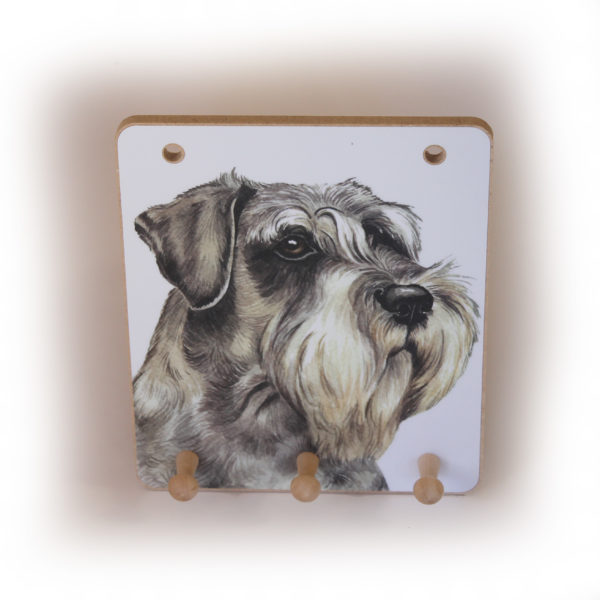 Schnauzer Dog peg hook hanging key storage board