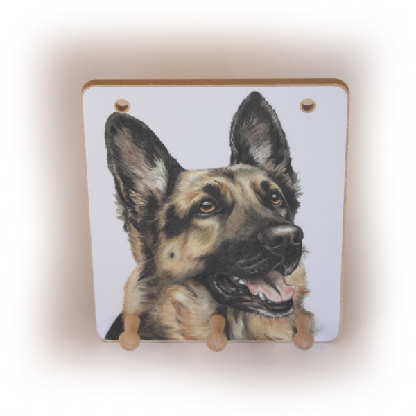 German Shepherd Dog peg hook hanging key storage board