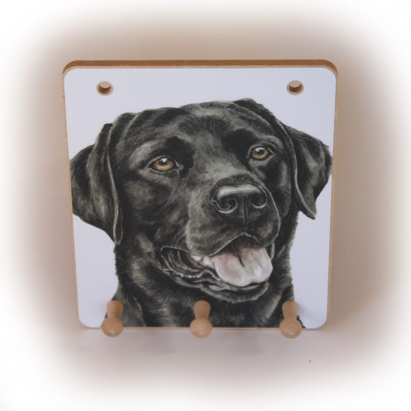 Black Labrador Dog peg hook hanging key storage board