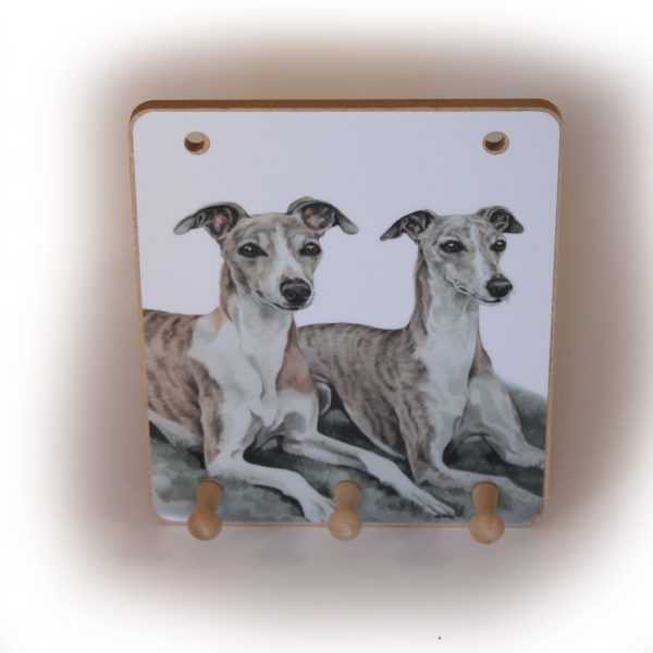 Whippet Pair Dog peg hook hanging key storage board