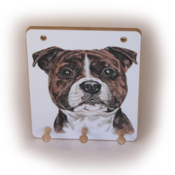 Staffordshire Bull Terrier Dog peg hook hanging key storage board