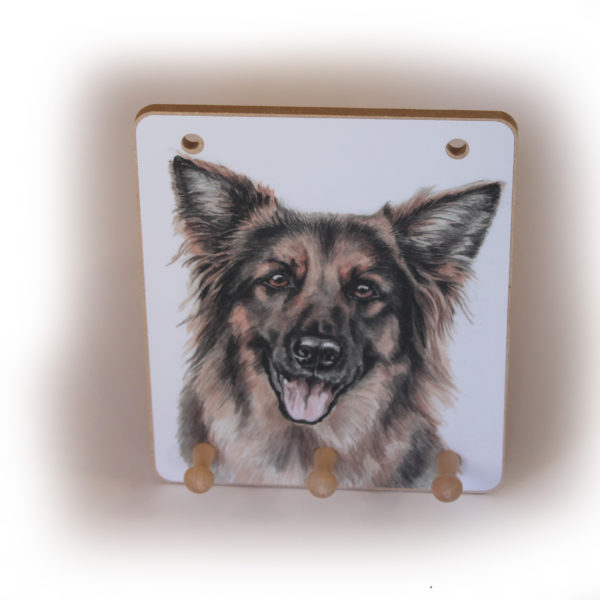 German Shepherd Dog peg hook hanging key storage board