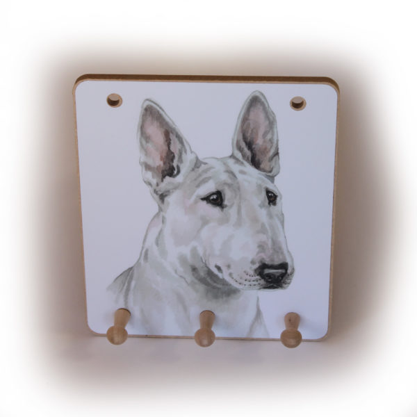 English Bull Terrier Dog peg hook hanging key storage board