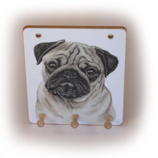 Pug Dog peg hook hanging key storage board