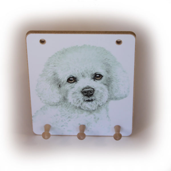 Bichon Frise Dog peg hook hanging key storage board