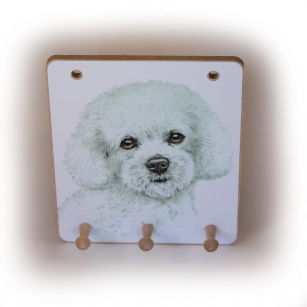 Bichon Frise Dog peg hook hanging key storage board