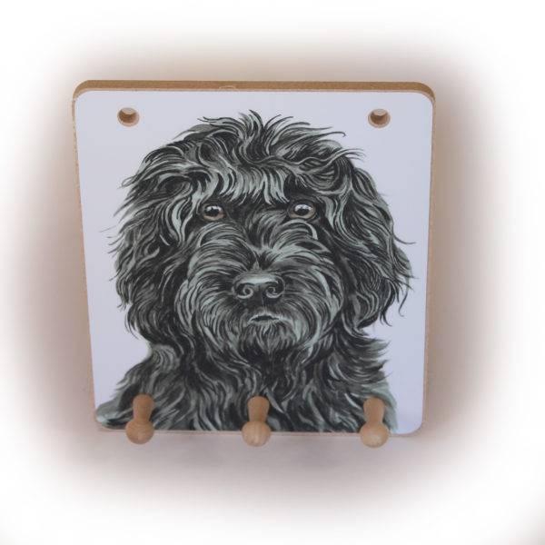 Black Cockapoo Dog peg hook hanging key storage board