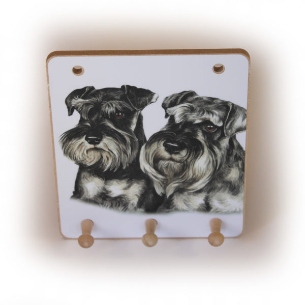 Miniature Schnauzer Pair Dog peg hook hanging key storage board