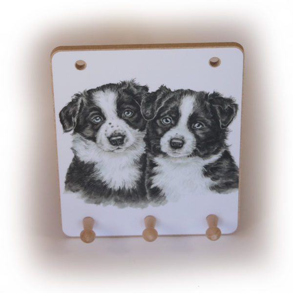 Border Collie Puppies peg hook hanging key storage board