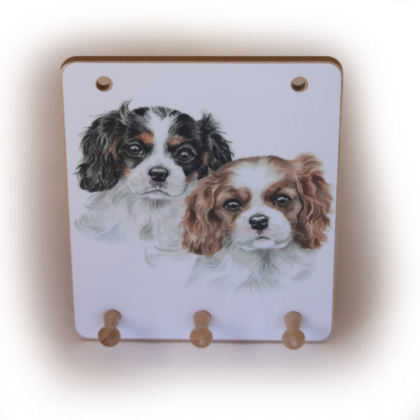 Cavalier King Charles Spaniel Puppies peg hook hanging key storage board