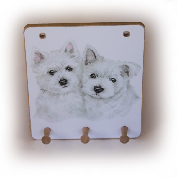 West Highland White Terrier Puppies peg hook hanging key storage board