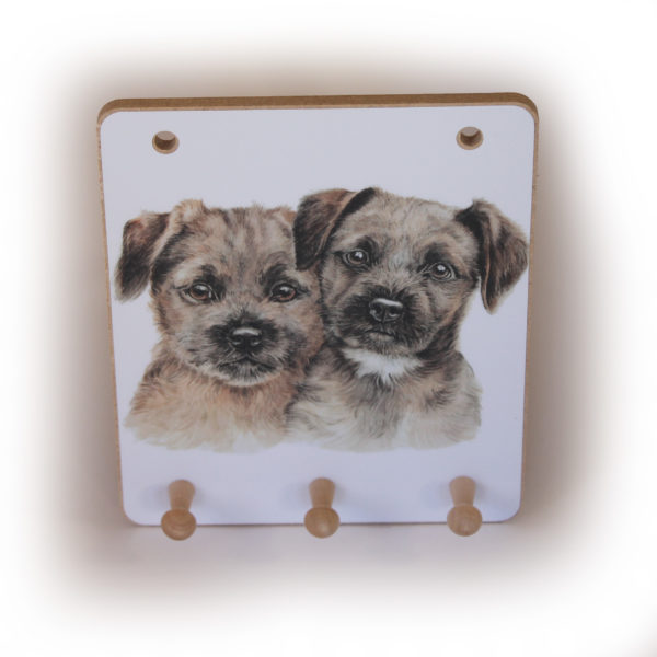 Border Terrier Puppies peg hook hanging key storage board
