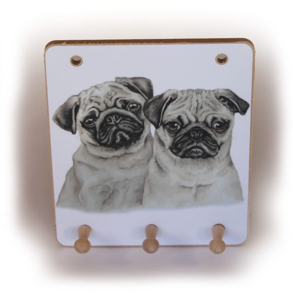 Pug Puppies peg hook hanging key storage board